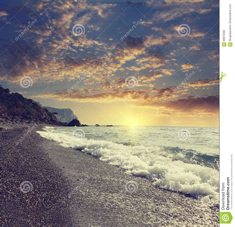 Seashore ( Beach ) with the Waves at Sunset Stock Photo - Image of tide ...