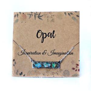 Opal Birthstone Necklace, Opal Jewelry for Her, Birthstone Bar Necklace, Opal Necklace ...