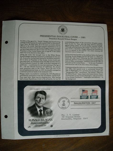 Ronald Reagan Inauguration Day January 20 1981 Postal Commemorative ...