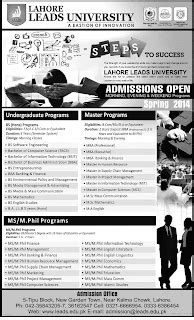 Lahore Leads University Admission Open Spring 2014