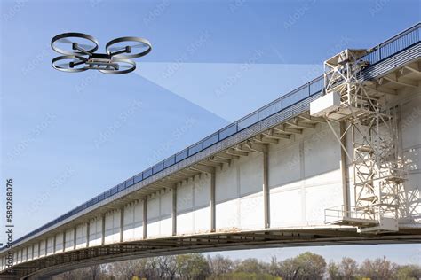 3d illustration drone inspecting bridge with lasers Stock Photo | Adobe Stock