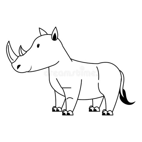 Rhino Wildlife Cute Animal Cartoon in Black and White Stock Vector ...