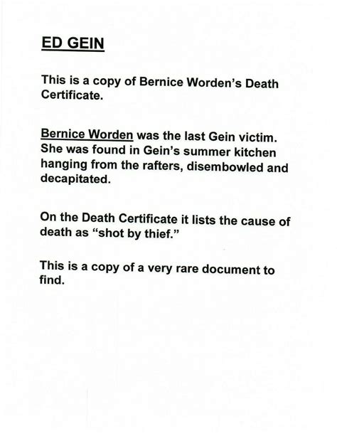 ED GEIN DOCUMENTS, BERNICE WORDEN DEATH CERTIFICATE,NEWSPAPER CLIPPINGS,+ PHOTO | #3787884487