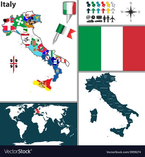 Italy map with regions and flags Royalty Free Vector Image