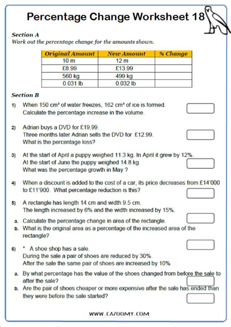 Percent Of Change Worksheet