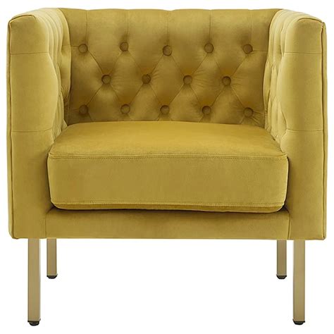 Bendell Yellow Velvet Tufted Accent Club Chair with Gold Legs