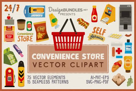 Convenience Store Vector Clipart and Seamless Pattern | Seamless patterns, Clip art, Vector clipart