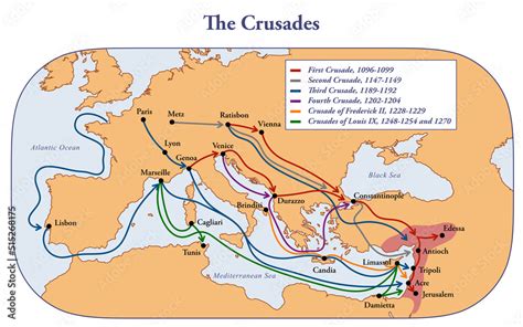 Map of the Crusades main routes and roads Stock Illustration | Adobe Stock