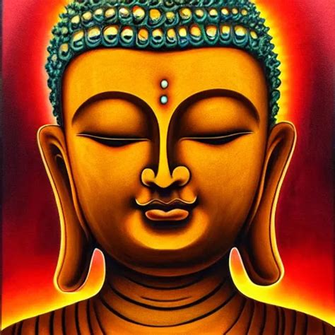 symmetrical beautiful buddha, bright orange colors,... | OpenArt