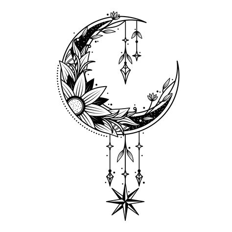 monochrome floral moon logo design for tattoo corporate or company 12148959 Vector Art at Vecteezy