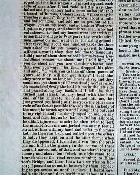 BLEEDING KANSAS Bloody Missouri Border Ruffians War on Slavery 1856 Newspaper | eBay