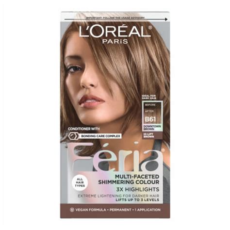 L'Oreal Paris Feria Multi Faceted Shimmering B61 Downtown Brown Permanent Hair Color, 1.0 ct ...