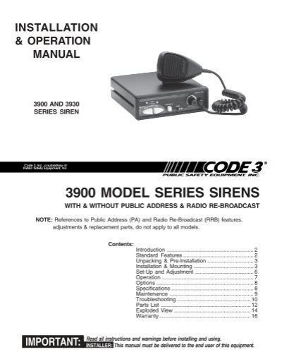 Compact Siren Installation Guide - Code 3 Public Safety Equipment