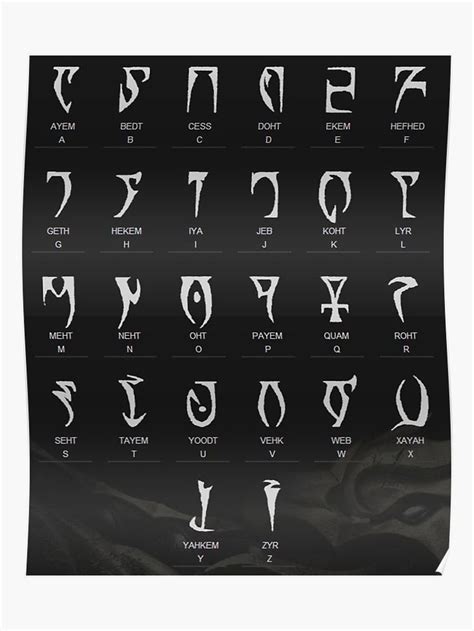 Skyrim dragon alphabet Poster by Isch | Skyrim dragon, Alphabet poster ...