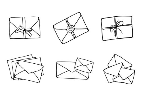 Mail icons collection, closed envelopes, email symbol. Sketch letter set. Hand drawn doodle ...