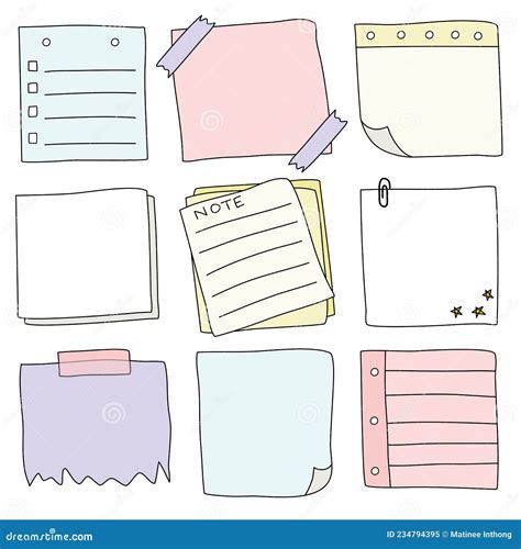 Hand Drawn Notepaper, Doodle Message Sticky Notes Stock Vector - Illustration of board, blank ...