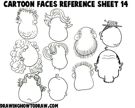 Cartoon Faces Reference Sheets and Heads Examples for Drawing Practice - How to Draw Step by ...