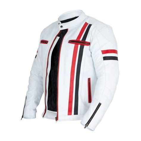 White Genuine Leather Motorcycle Jacket - Real Leather Moto Biker ...