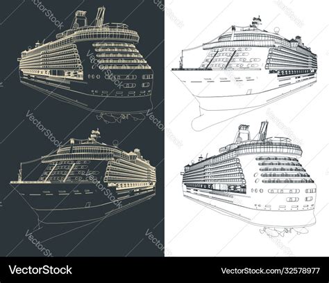 Cruise ship blueprints Royalty Free Vector Image