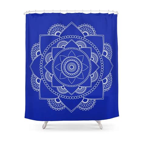 Mandala 01 White On Royal Blue Shower Curtain Set Waterproof Polyester Fabric Bath Curtain For ...