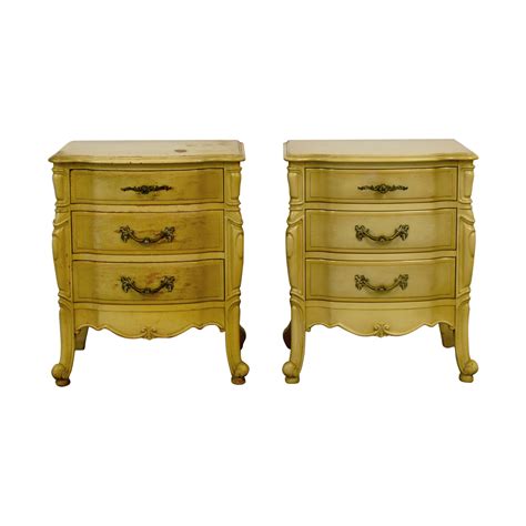 90% OFF - French Provincial Three Drawer Natural Night Tables / Tables