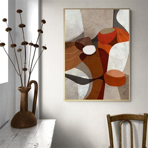 Large Abstract Art, Large Brown Orange Abstract Printable Painting for Instant Download, Modern ...