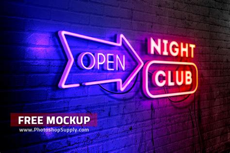 (FREE) Neon Sign Mockup - Photoshop Supply