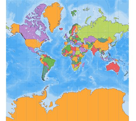 World Mercator Projection Map With Country Outlines | Marula's Blog