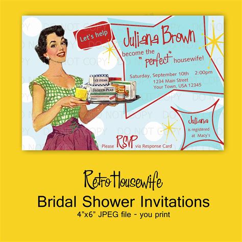 Printable DIY Retro Housewife Theme Bridal Shower Party Invitations ...