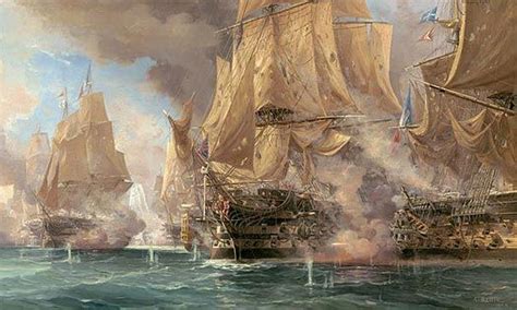 BATTLE OF TRAFALGAR BY AUGUSTE BALLIN | Ship art, Ship paintings, Old sailing ships