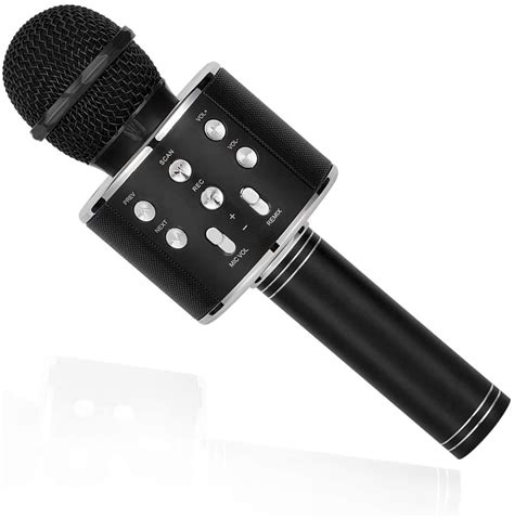 Bluetooth Karaoke Microphone with LED Lights, Portable Handheld Karaoke Microphone Speaker Black ...