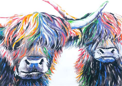 Rainbow Highland Cow Print in 10x10 and A3 Size Pride Month - Etsy