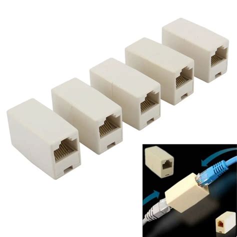 5 Pack Newtwork Ethernet Lan Cable Female to Female RJ45 Coupler Straight Modular Inline ...