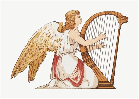 Angel playing harp, vintage illustration | Premium PSD Illustration ...