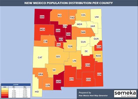 New Mexico County Map and Population List in Excel