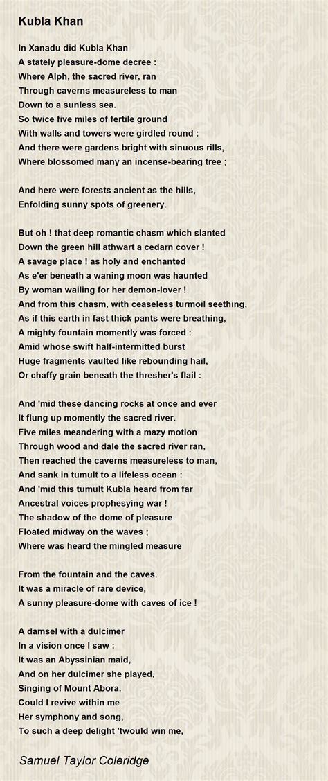 Kubla Khan Poem by Samuel Taylor Coleridge - Poem Hunter