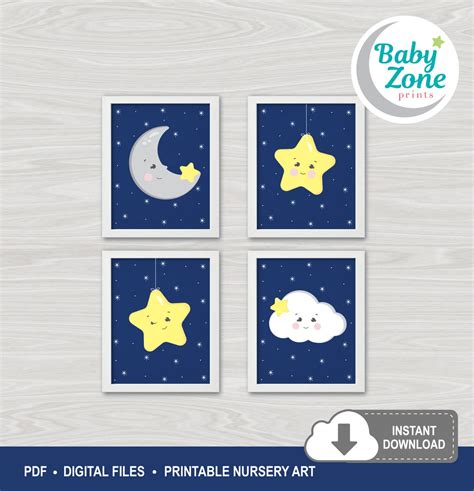 Twinkle Twinkle Little Star Nursery Art Set 4 Posters Baby Printable Decor Wall Art Kids Room ...