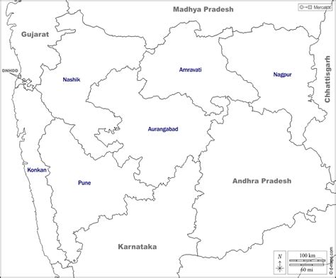 Maharashtra free map, free blank map, free outline map, free base map boundaries, divisions ...