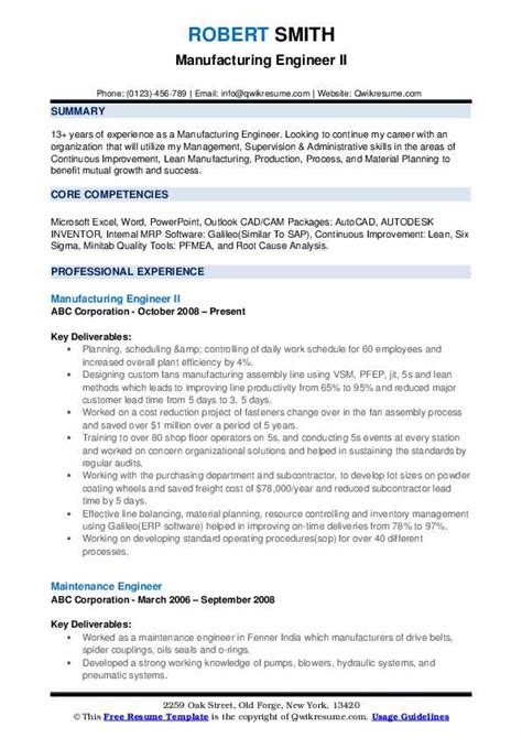 10+ Manufacturing Engineer Resume Samples & Templates for 2025