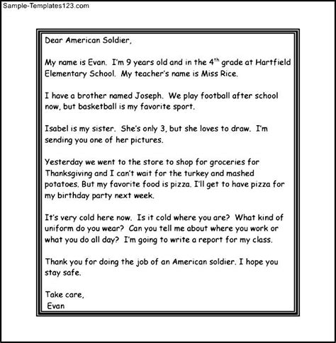 Thank You Letters to Soldiers Printable PDF Format - Sample Templates ...