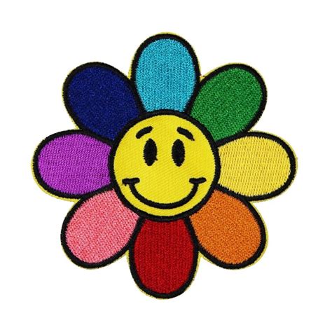 Rainbow Flower Smiley Face Patch Hippie Happy Cute Embroidered | Etsy