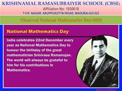 National Mathematics Day – 2020 – KRS CBSE