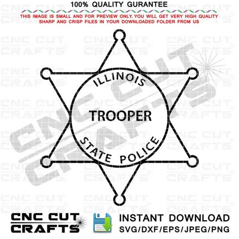 Illinois State Police Trooper Svg Badge Black White Cnc Router, Laser ...