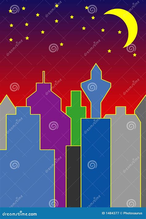 Skyline by night stock illustration. Illustration of glitter - 1484377