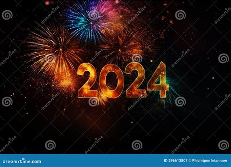 Happy New Year 2024 Party Celebration with Fireworks. Generative AI Stock Image - Image of ...