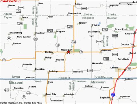 Map to Mount Ayr Iowa