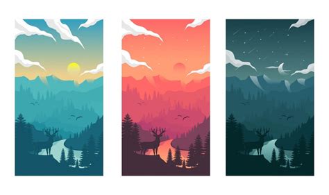 Premium Vector | Day and night cycle landscape illustration