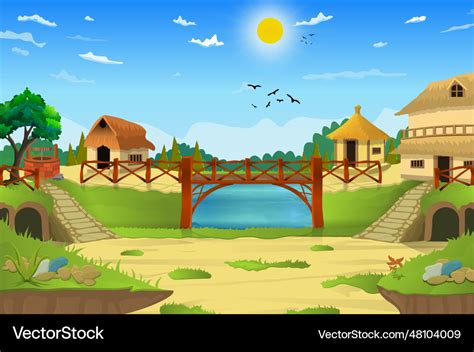 Beautiful village cartoon Royalty Free Vector Image