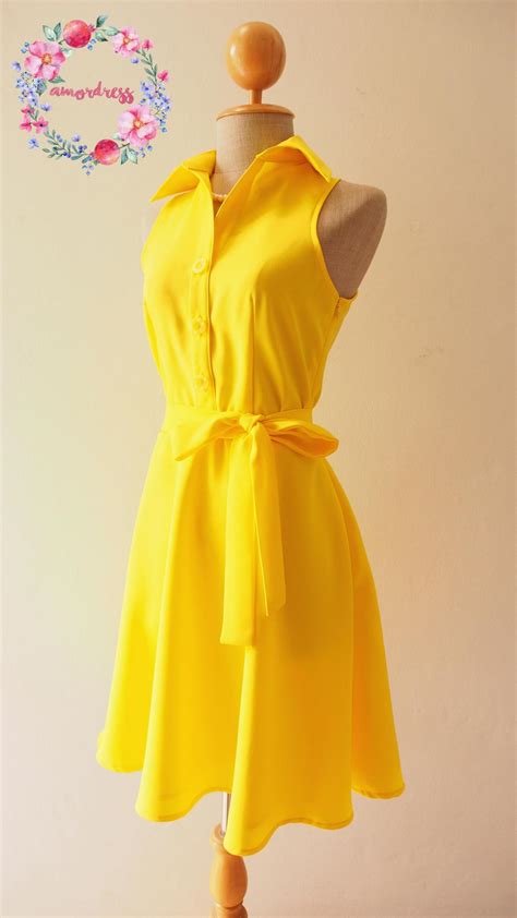 Yellow Bridesmaid Dress, Bright Sunshine Yellow Dress,Yellow Summer Dress, Yellow Skater Dress ...