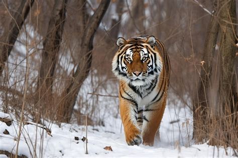 Premium AI Image | A tiger walking in the snow